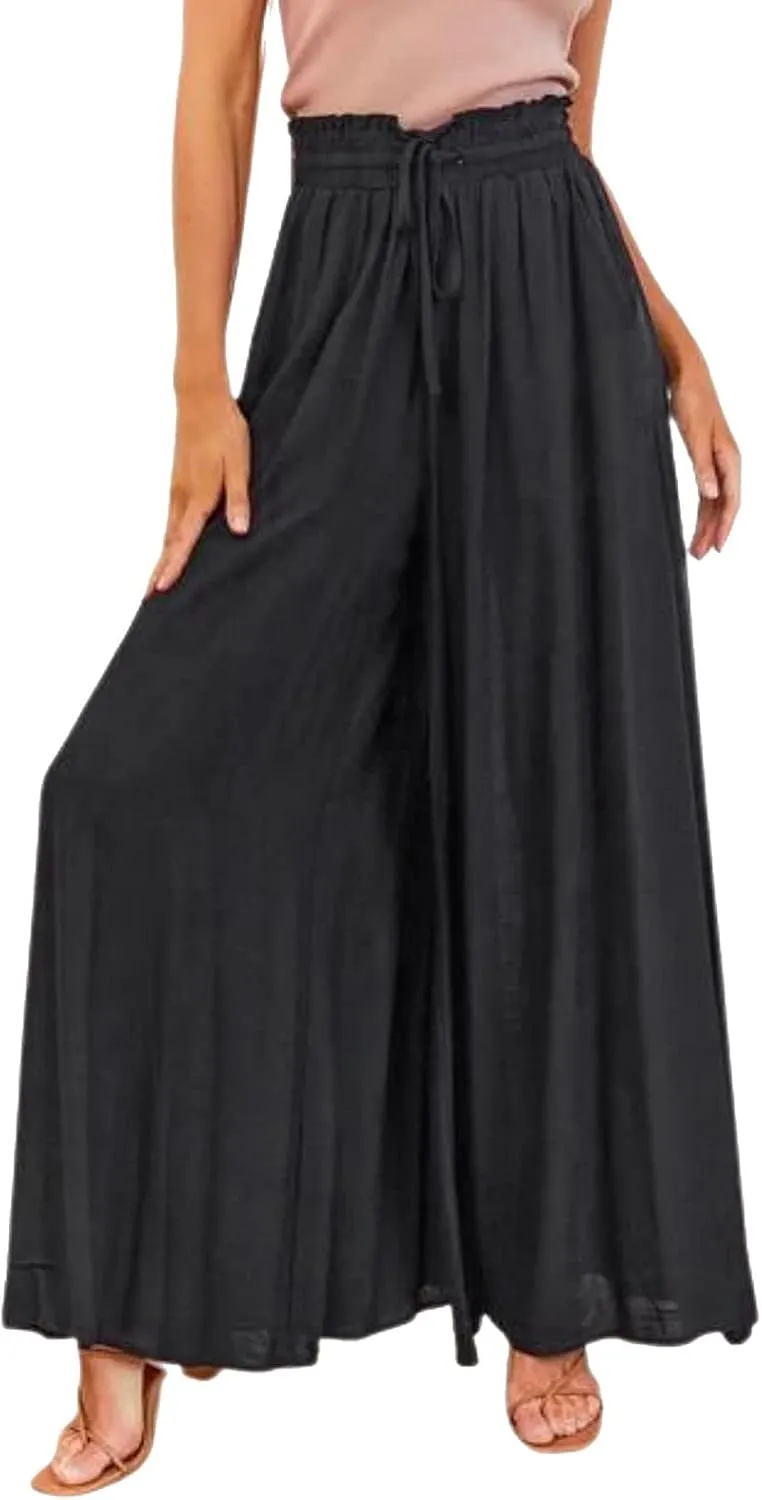 Palazzo Pants for Women High Waist Drawstring Wide Leg Trousers Lightweight Cool Baggy Summer Pants with Pocket 2025