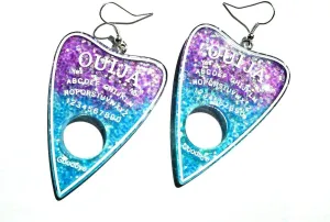PASTEL PURPLE & BLUE Glitter Ouija Board Planchette Earrings on Hypoallergenic French Ear Hooks