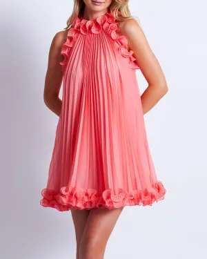 Pleated High Neck Mini Dress