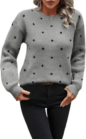 Polka Dot Sweater for Women Casual Long Sleeve Crewneck Pullover Shirt Fashion 2024 Winter Outfits Loose Warm Clothes
