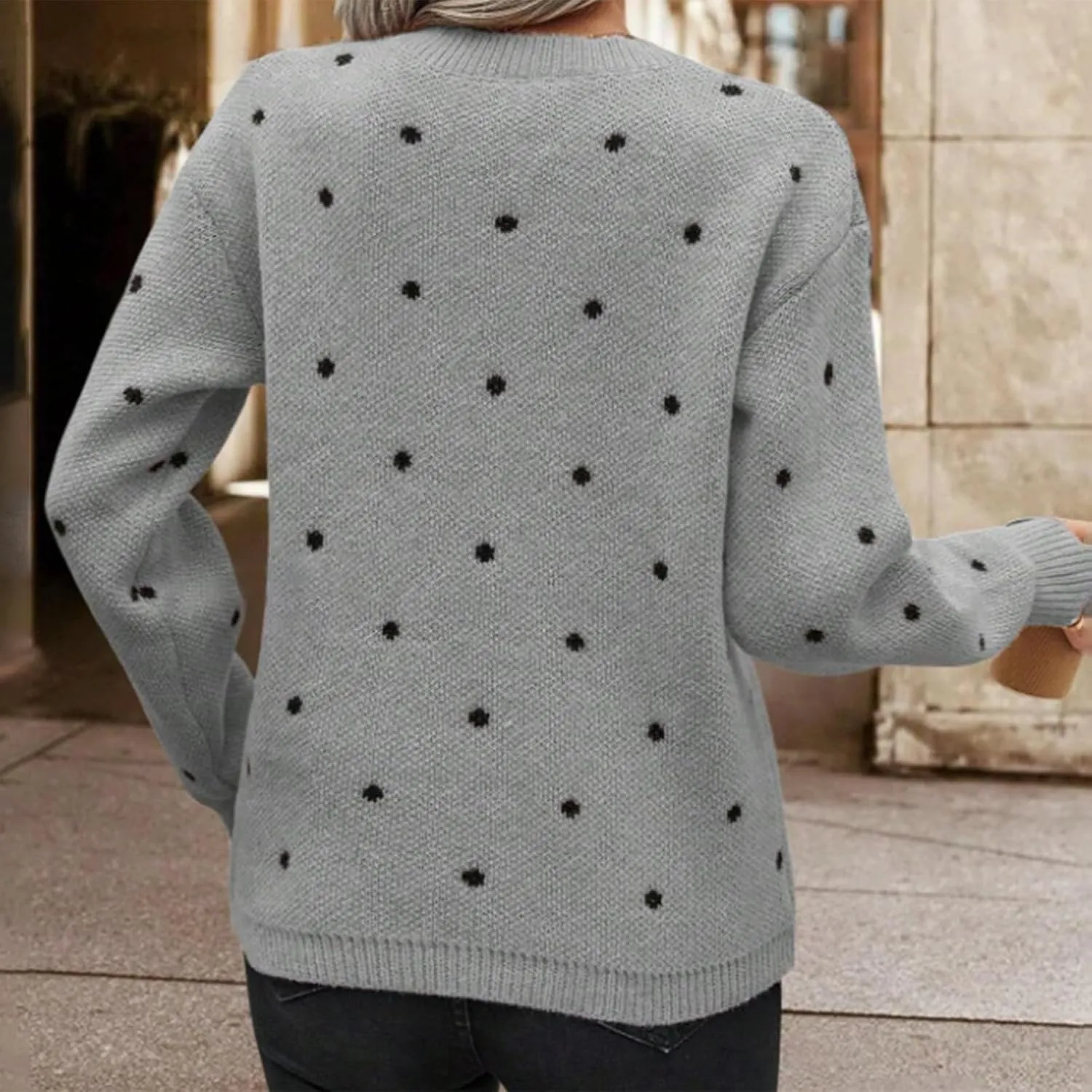 Polka Dot Sweater for Women Casual Long Sleeve Crewneck Pullover Shirt Fashion 2024 Winter Outfits Loose Warm Clothes