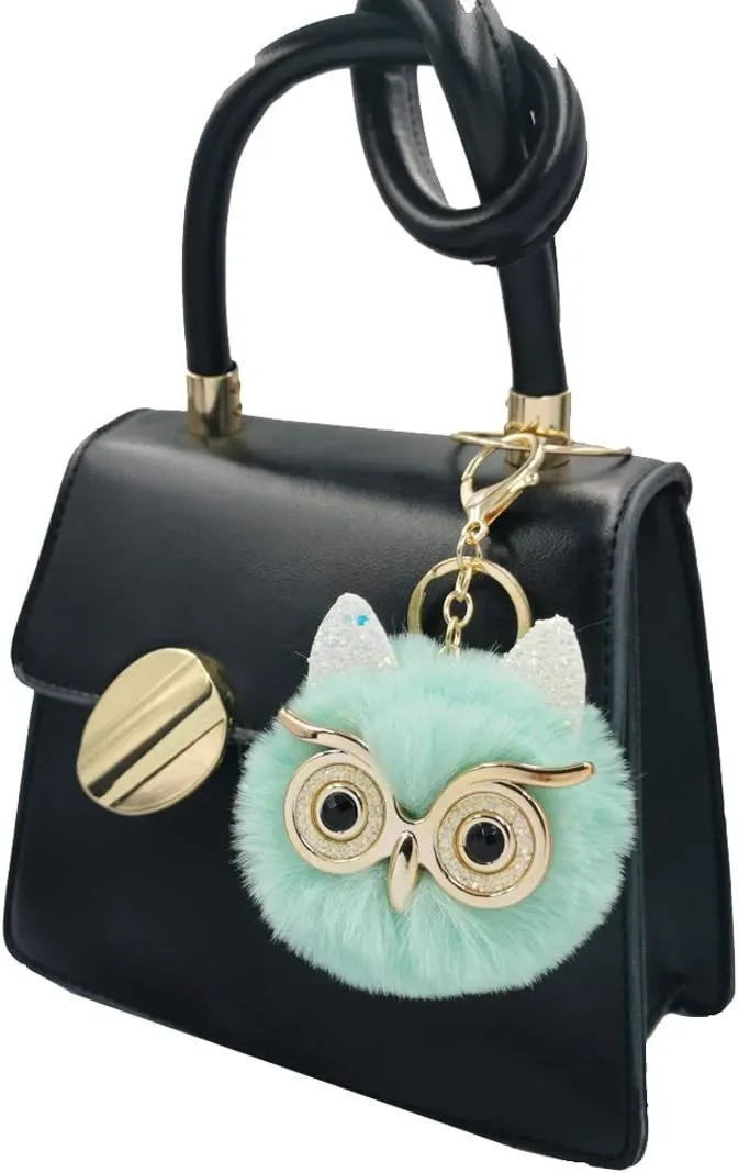 Puffball Owl Faux Fur Pom Pom Keychain Handbag Purse Jewellry Holder Keyring Backpack Pendants