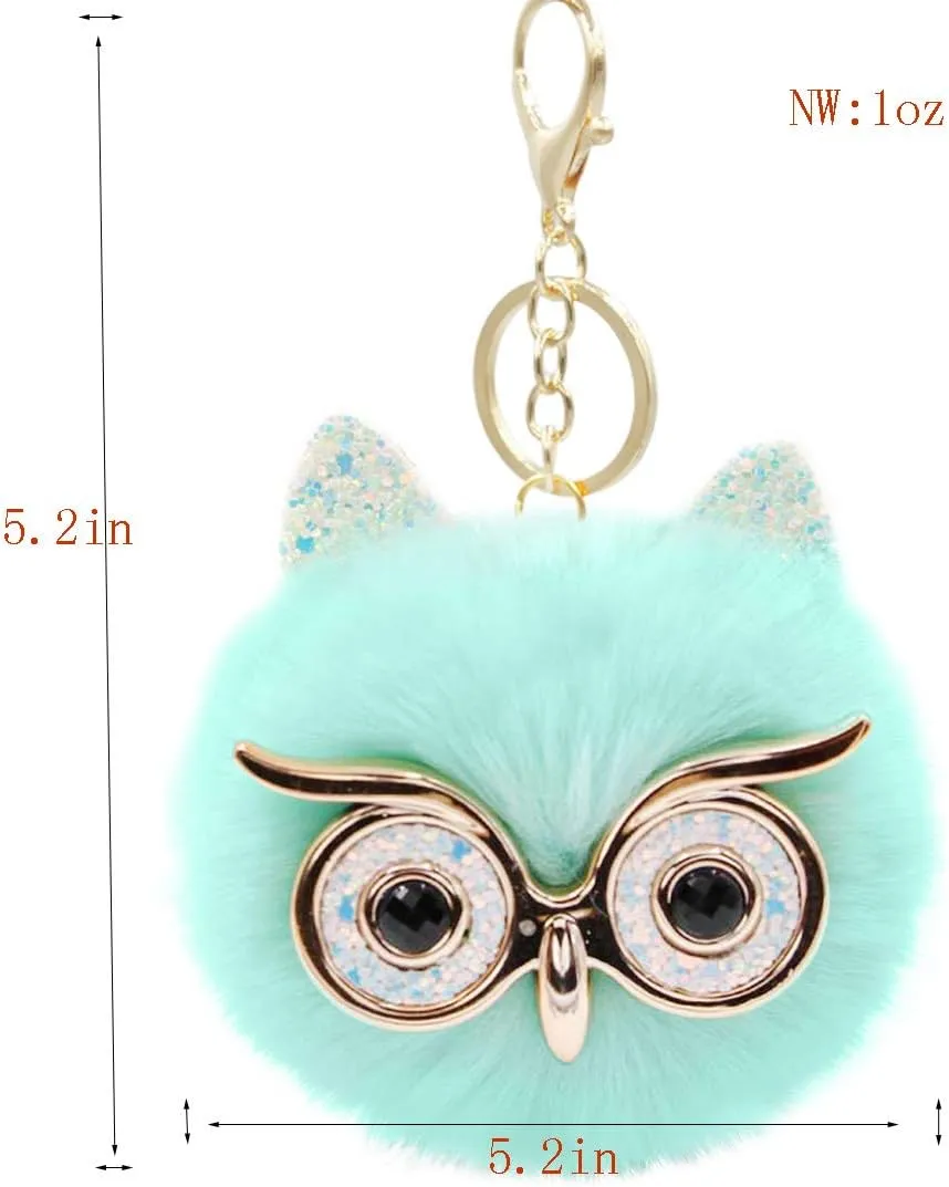 Puffball Owl Faux Fur Pom Pom Keychain Handbag Purse Jewellry Holder Keyring Backpack Pendants