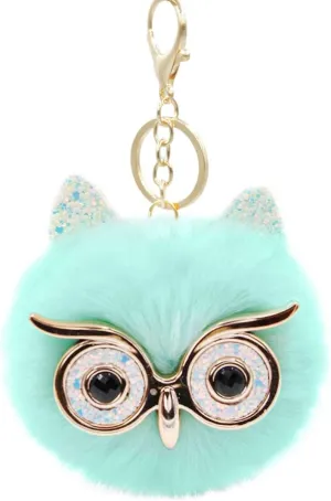 Puffball Owl Faux Fur Pom Pom Keychain Handbag Purse Jewellry Holder Keyring Backpack Pendants