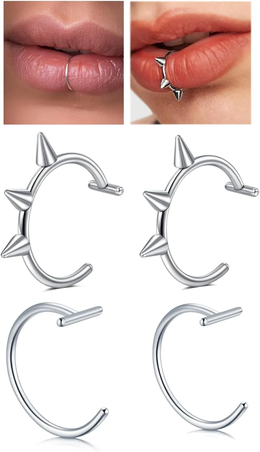 QWALIT Fake Nose Ring Fake Lip Piercing Fake Lip Ring Fake Nose Ring Hoop Fake Snake Bites Fake Lip Piercings Faux Lip Rings Fake Nose Piercing Clip on Nose Ring Spring