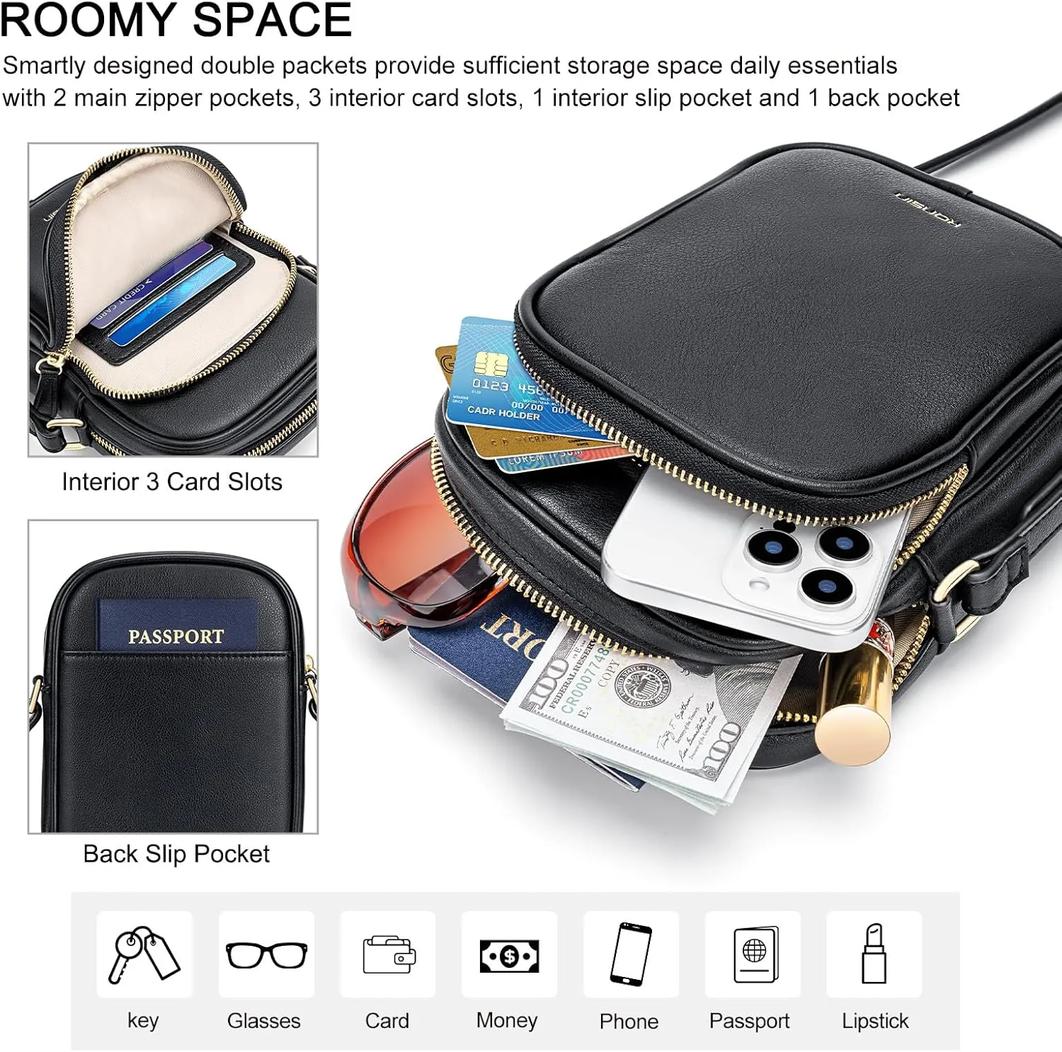 RONSIN Small Crossbody Bags for Women Cell Phone Purse PU Leather Cross Body Purse Handbags with Adjustable Strap