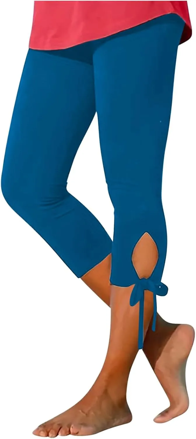Ruziyoog Womens Summer Dressy Capris Knee-Length Yoga Capri Leggings Cropped High Waist Yoga Pants Comfortable Stretch Pants