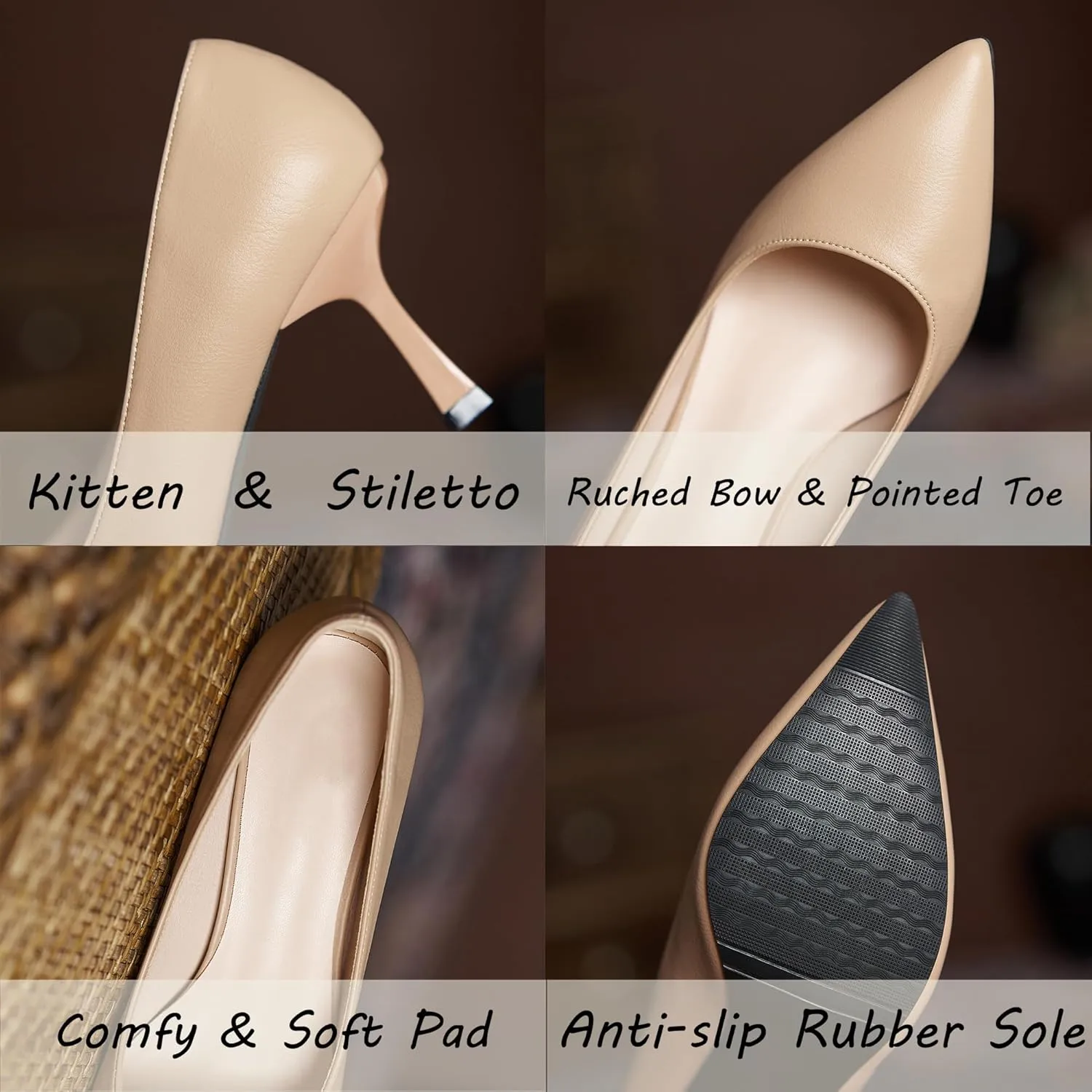 SAILING LU Pumps Shoes for Women Low Heels Wedding Dressy Sexy Kitten Heels Closed Pointed Toe Pumps Shoes