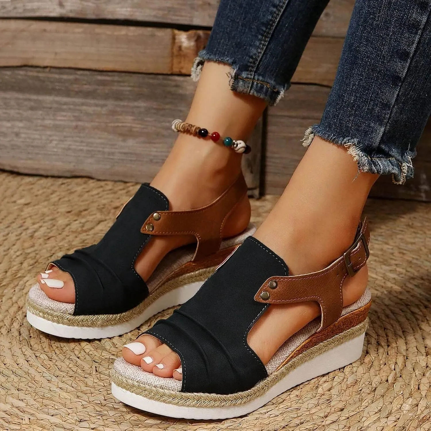 Sandals for Women 2024 Open Toe Wedge Espadrilles for Women Ankle Strap Orthopedic Dressy Summer Platform Sandals