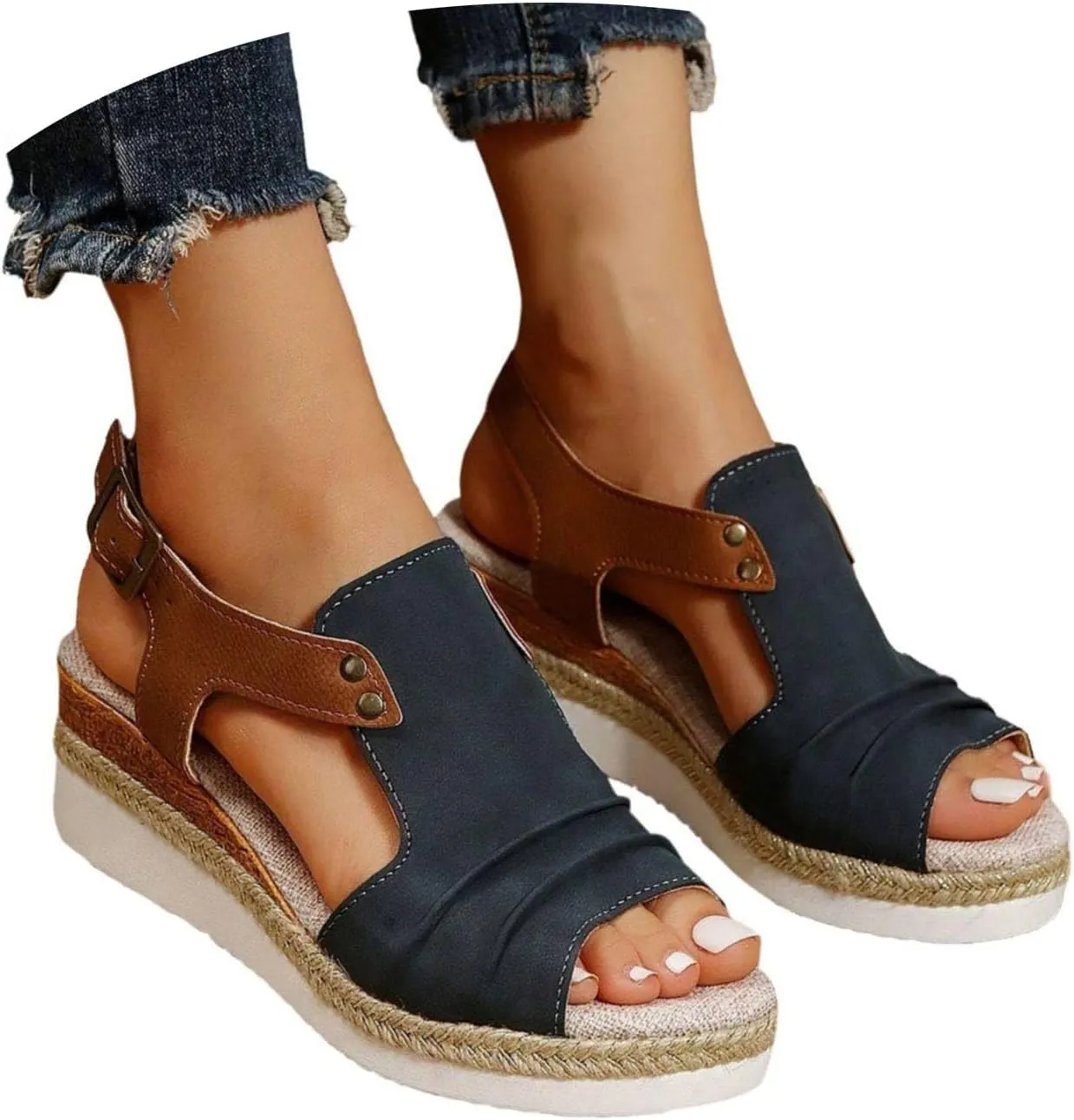 Sandals for Women 2024 Open Toe Wedge Espadrilles for Women Ankle Strap Orthopedic Dressy Summer Platform Sandals