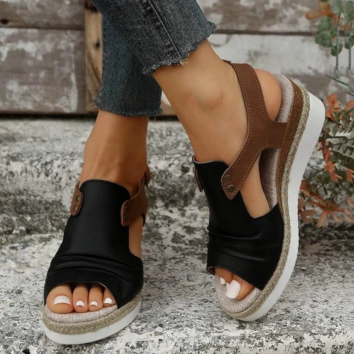 Sandals for Women 2024 Open Toe Wedge Espadrilles for Women Ankle Strap Orthopedic Dressy Summer Platform Sandals