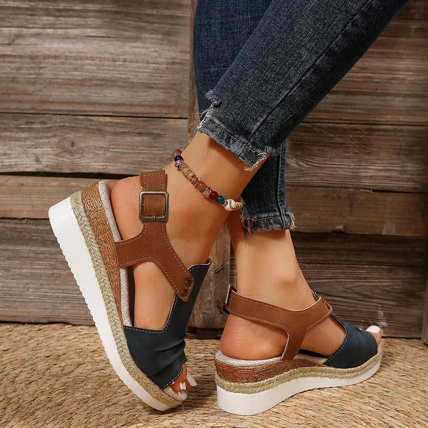 Sandals for Women 2024 Open Toe Wedge Espadrilles for Women Ankle Strap Orthopedic Dressy Summer Platform Sandals