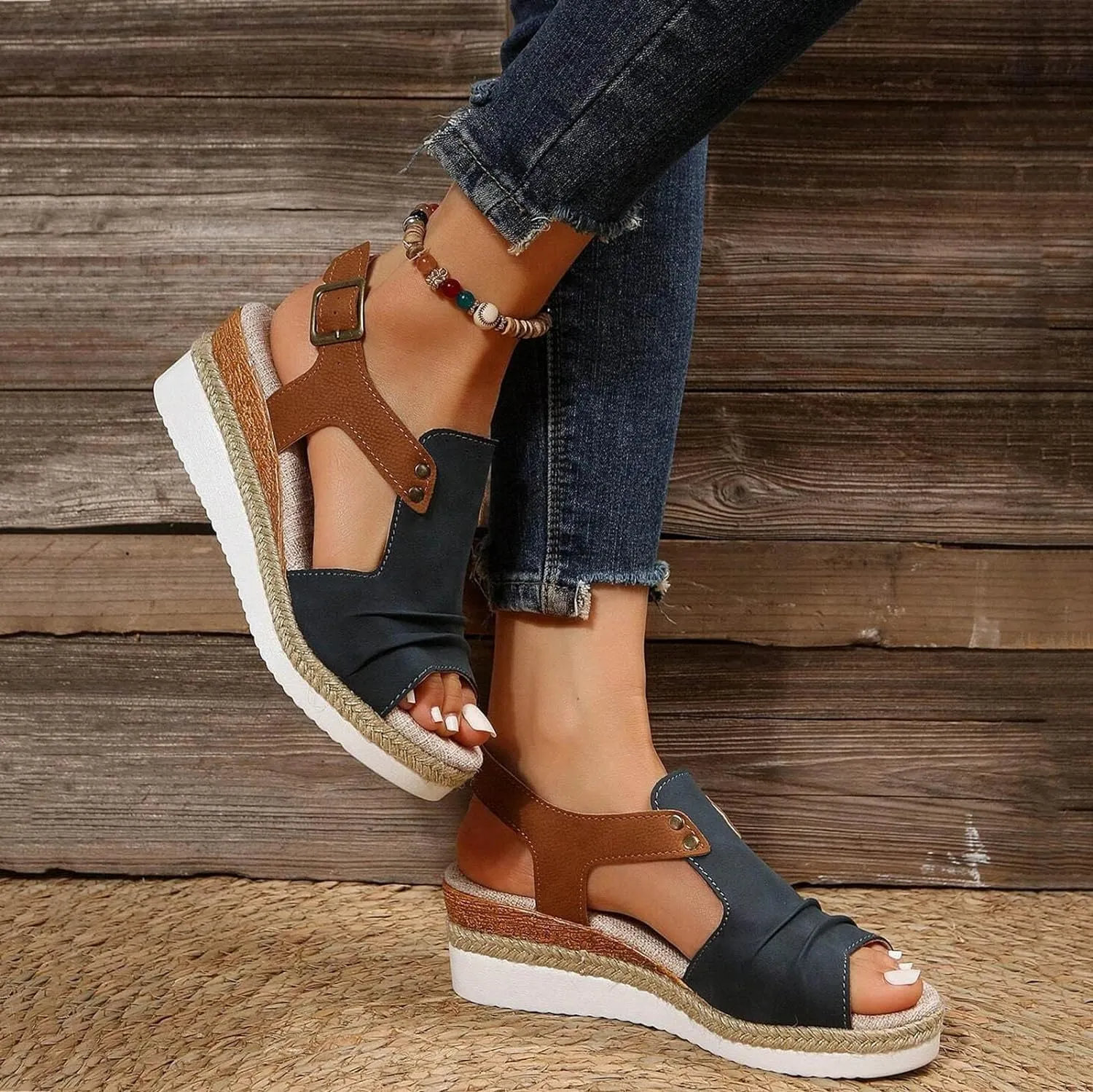 Sandals for Women 2024 Open Toe Wedge Espadrilles for Women Ankle Strap Orthopedic Dressy Summer Platform Sandals