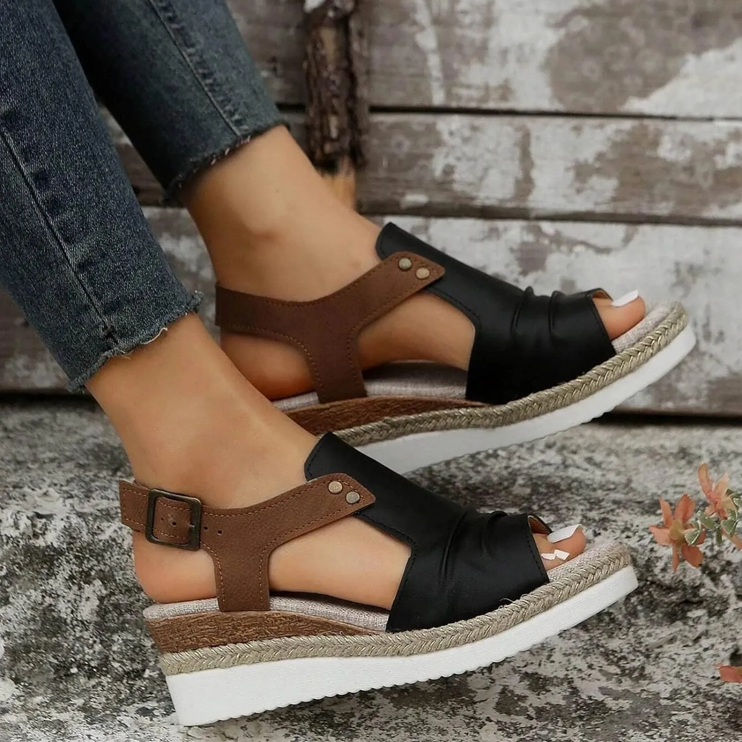 Sandals for Women 2024 Open Toe Wedge Espadrilles for Women Ankle Strap Orthopedic Dressy Summer Platform Sandals