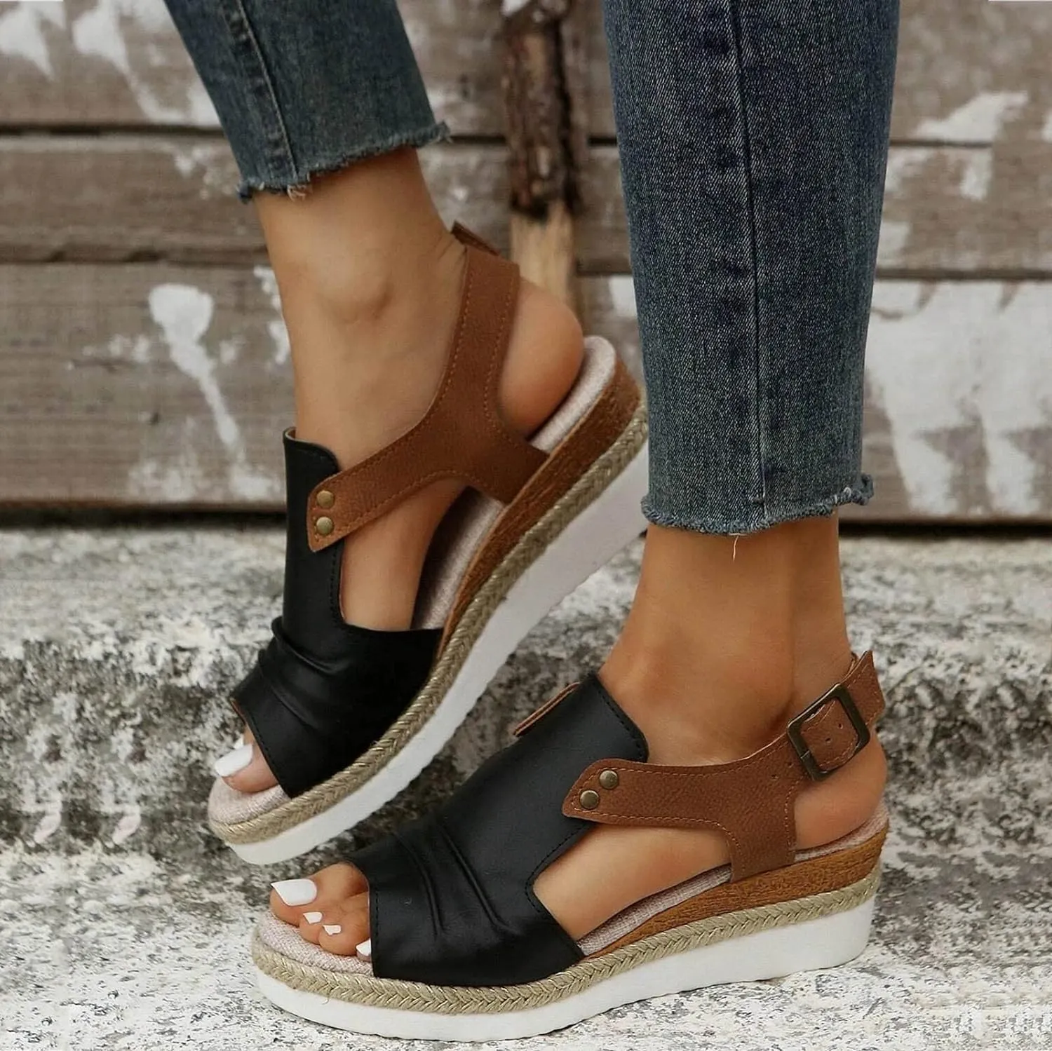 Sandals for Women 2024 Open Toe Wedge Espadrilles for Women Ankle Strap Orthopedic Dressy Summer Platform Sandals