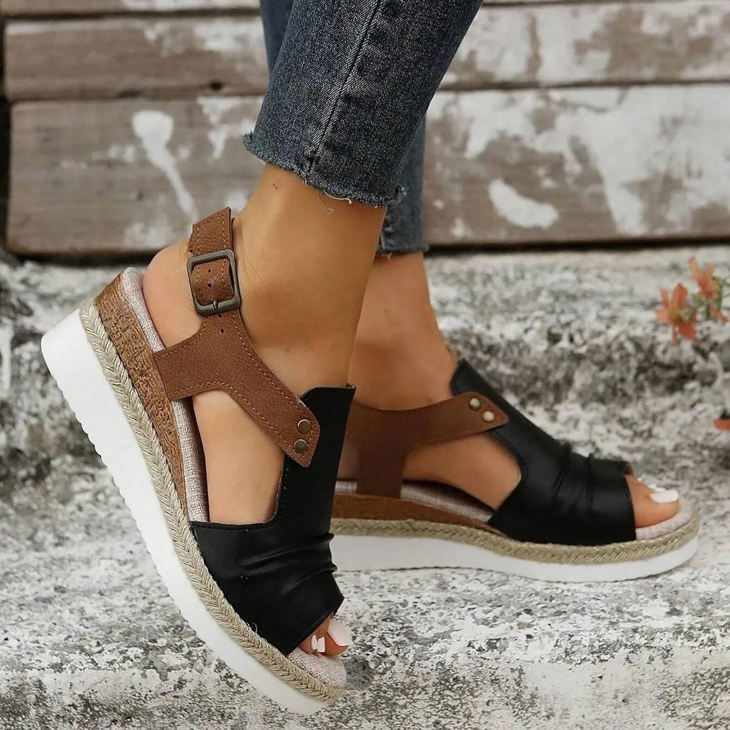 Sandals for Women 2024 Open Toe Wedge Espadrilles for Women Ankle Strap Orthopedic Dressy Summer Platform Sandals