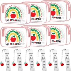 Sasylvia 12 Pcs Teacher Appreciation Gift Set Teacher Cosmetic Bag Waterproof Clear Makeup Bag Accessories Teacher Gifts from Students Graduation Birthday Gifts for Women (Bookmark Style)