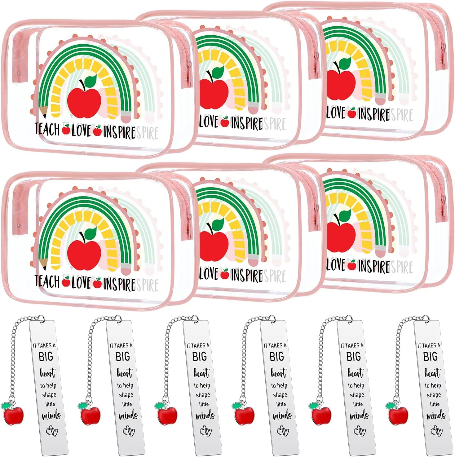 Sasylvia 12 Pcs Teacher Appreciation Gift Set Teacher Cosmetic Bag Waterproof Clear Makeup Bag Accessories Teacher Gifts from Students Graduation Birthday Gifts for Women (Bookmark Style)