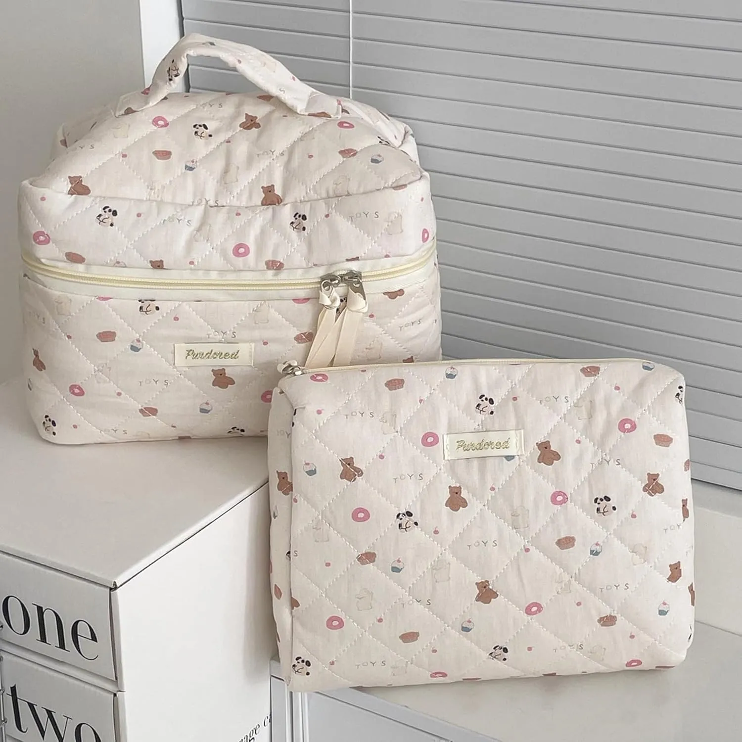 Set of 3 Floral Quilted Makeup Bags, Large, Medium & Small, Travel & Gift, Women's Cosmetic Bags