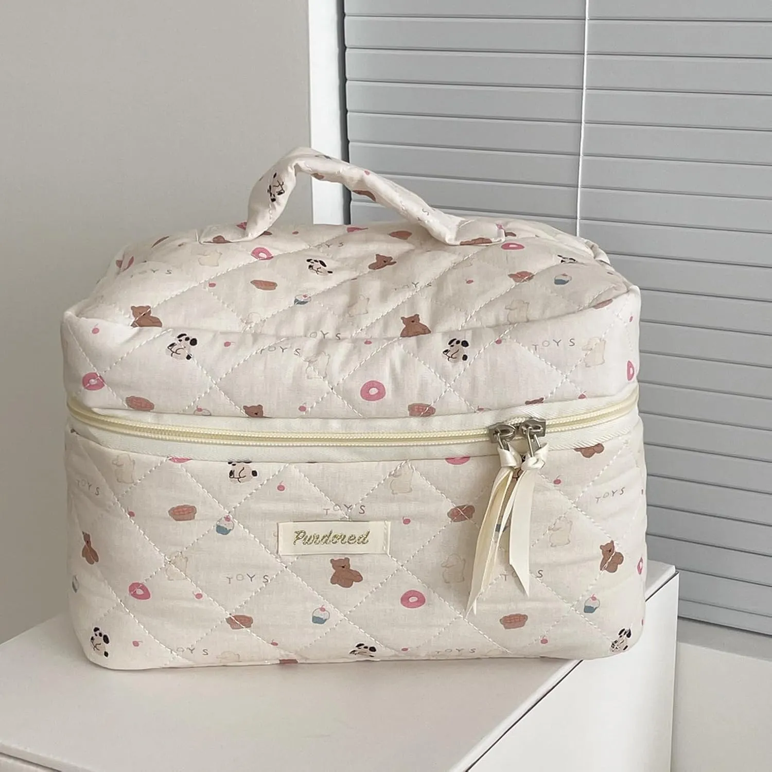 Set of 3 Floral Quilted Makeup Bags, Large, Medium & Small, Travel & Gift, Women's Cosmetic Bags