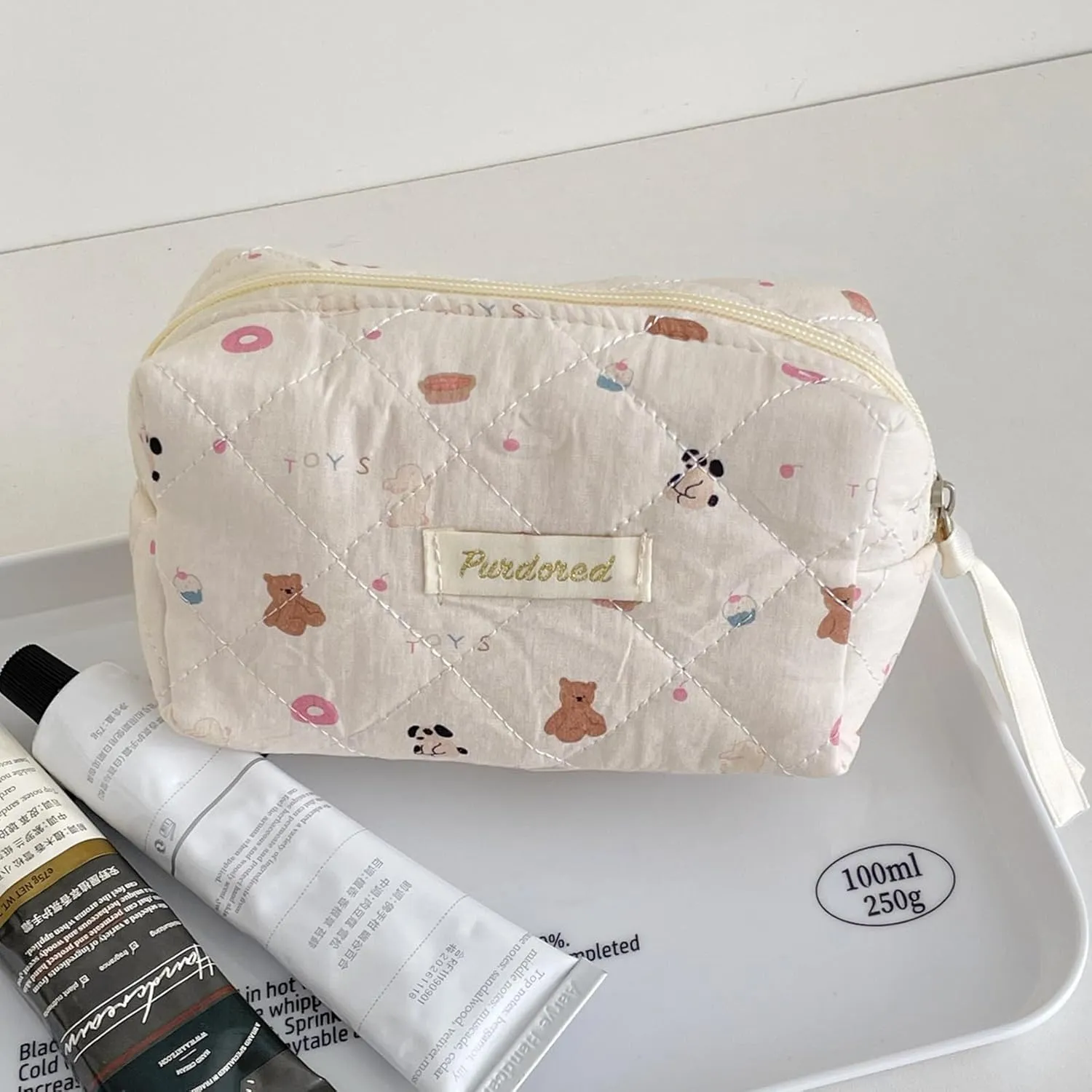 Set of 3 Floral Quilted Makeup Bags, Large, Medium & Small, Travel & Gift, Women's Cosmetic Bags