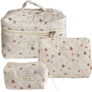 Set of 3 Floral Quilted Makeup Bags, Large, Medium & Small, Travel & Gift, Women's Cosmetic Bags