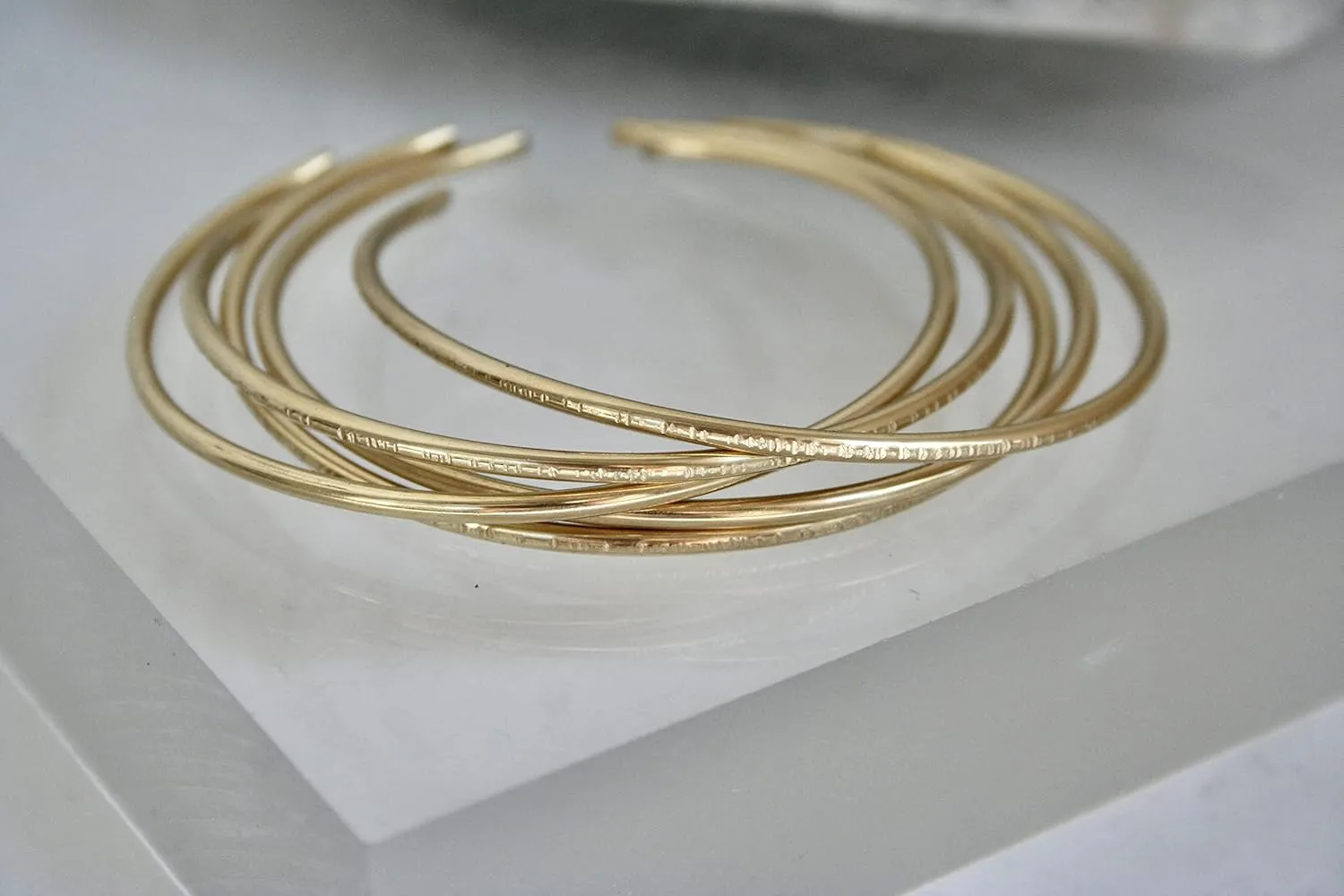 Set of Five Brass Stacking Cuff/Bangles Hammered & smooth textured (9 Inches)