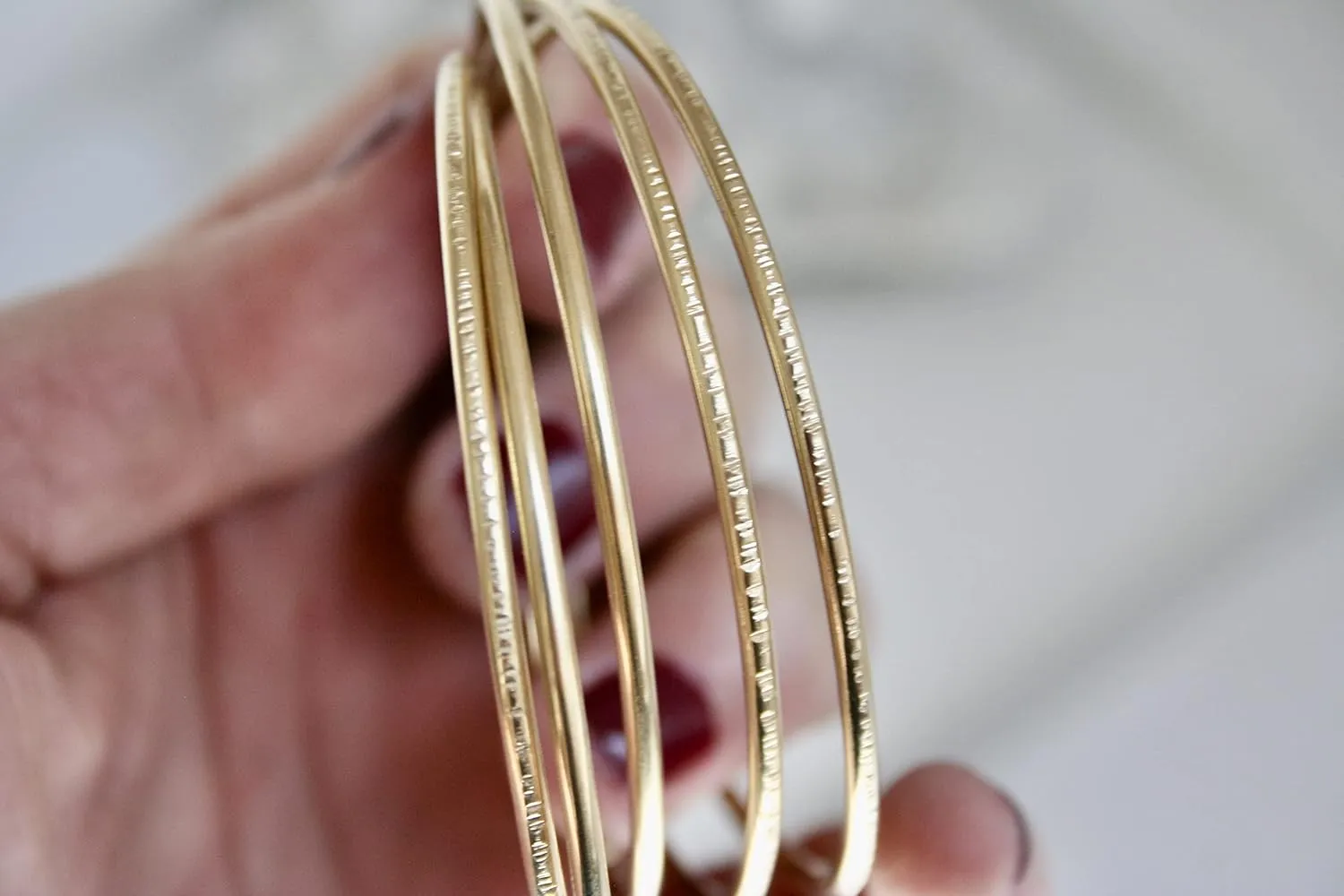 Set of Five Brass Stacking Cuff/Bangles Hammered & smooth textured (9 Inches)