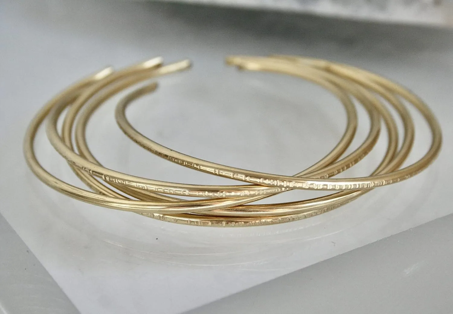 Set of Five Brass Stacking Cuff/Bangles Hammered & smooth textured (9 Inches)