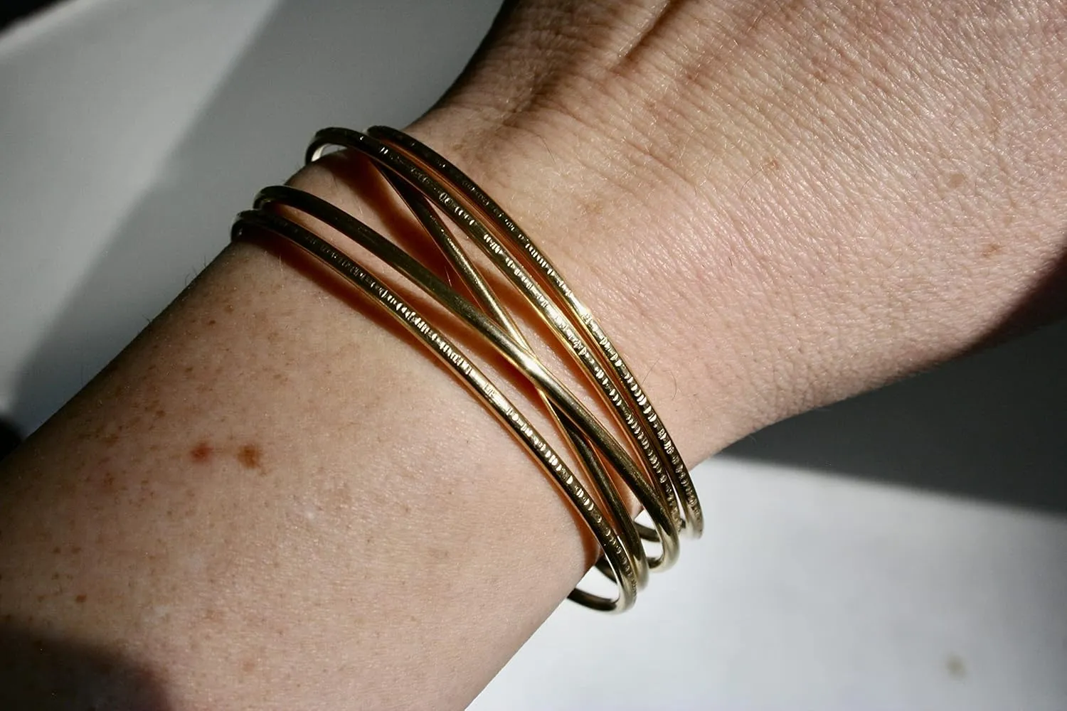 Set of Five Brass Stacking Cuff/Bangles Hammered & smooth textured (9 Inches)