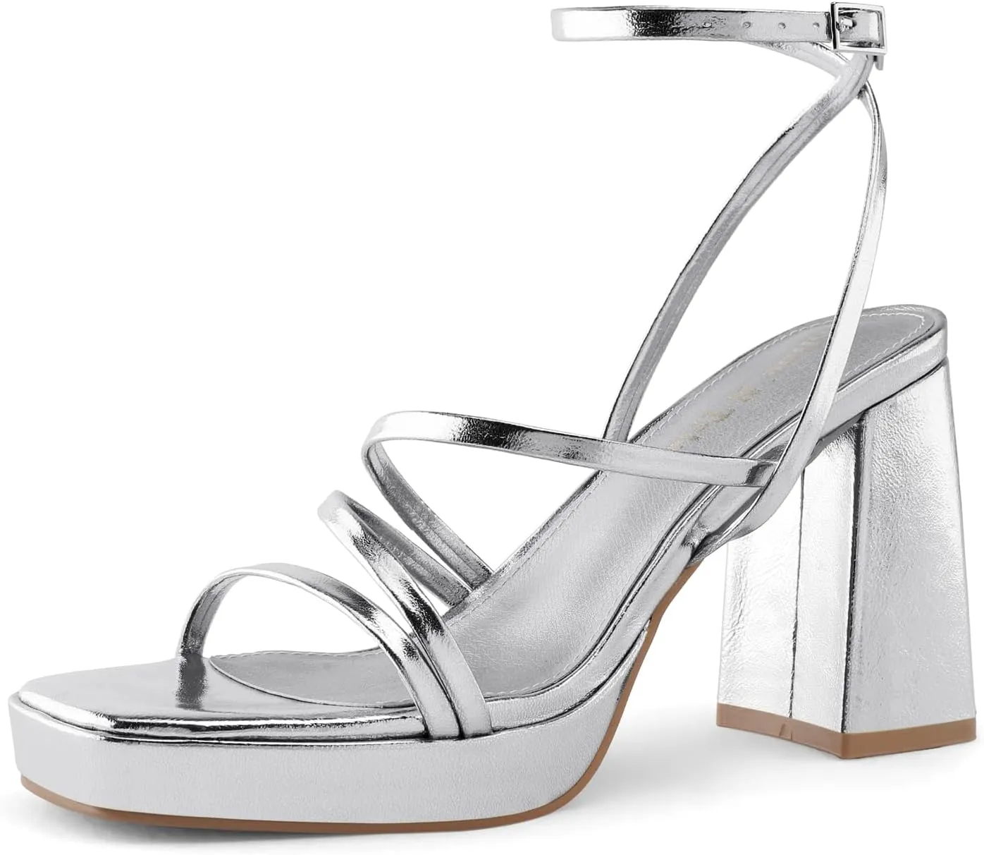 Shoe'N Tale Platform Heels for Women Strappy Block Chunky Heels Square Toe Ankle Buckle Sandals