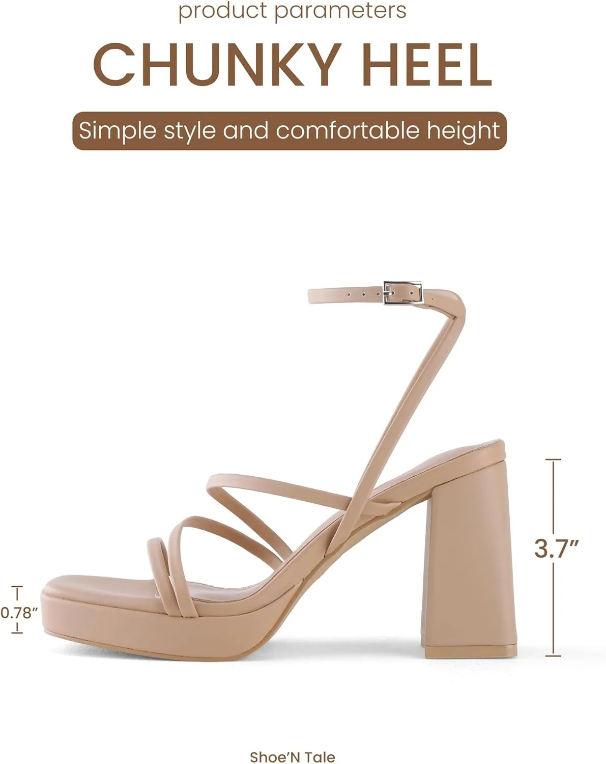 Shoe'N Tale Platform Heels for Women Strappy Block Chunky Heels Square Toe Ankle Buckle Sandals