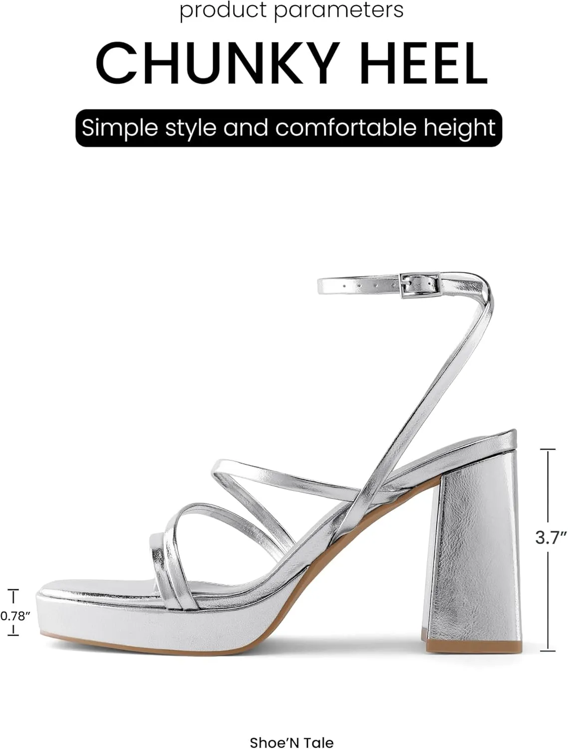 Shoe'N Tale Platform Heels for Women Strappy Block Chunky Heels Square Toe Ankle Buckle Sandals