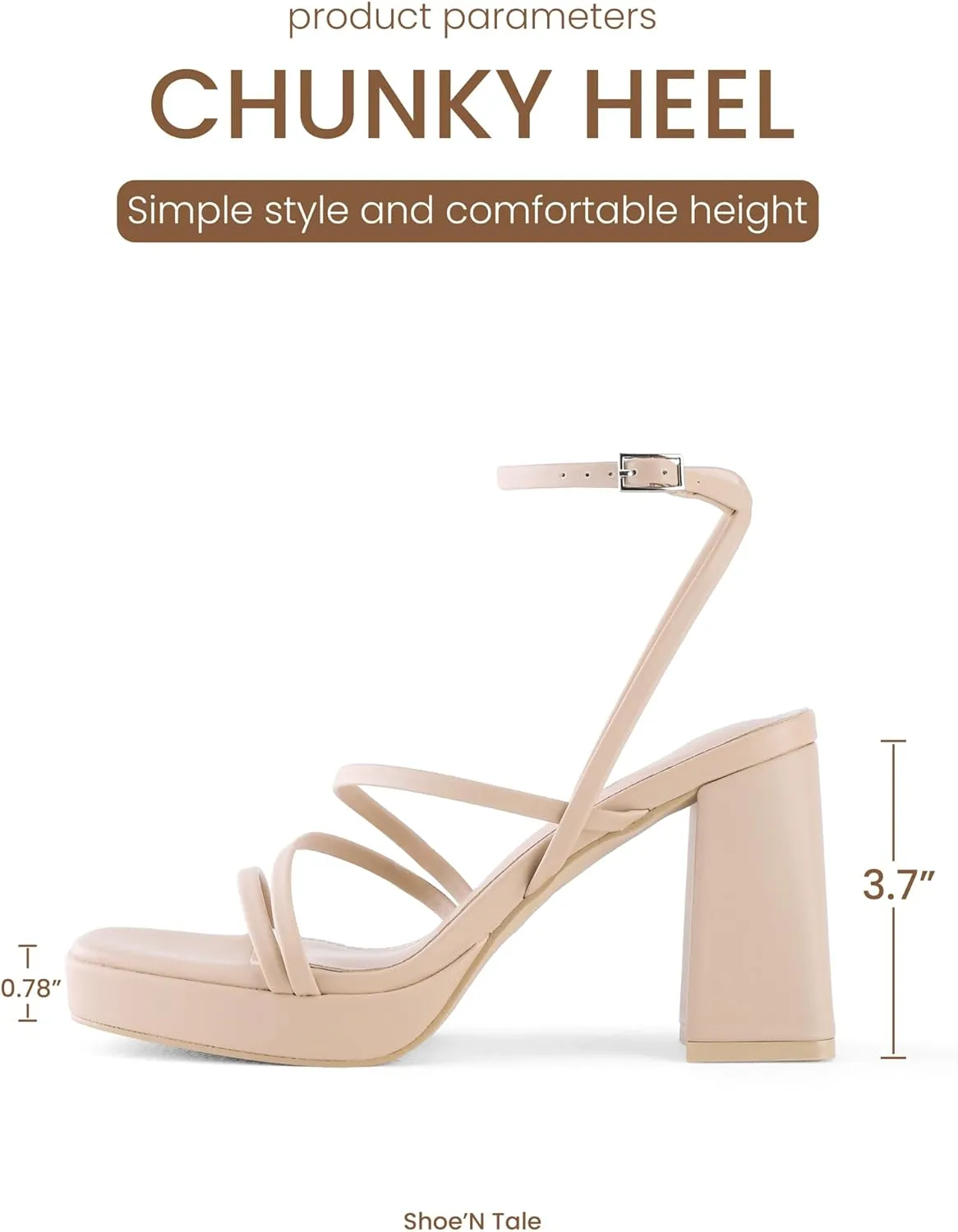 Shoe'N Tale Platform Heels for Women Strappy Block Chunky Heels Square Toe Ankle Buckle Sandals
