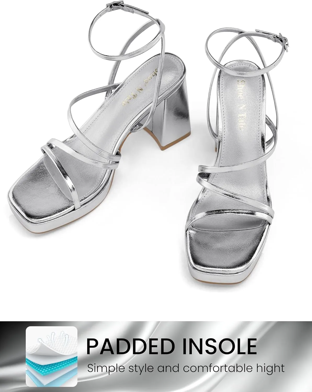 Shoe'N Tale Platform Heels for Women Strappy Block Chunky Heels Square Toe Ankle Buckle Sandals