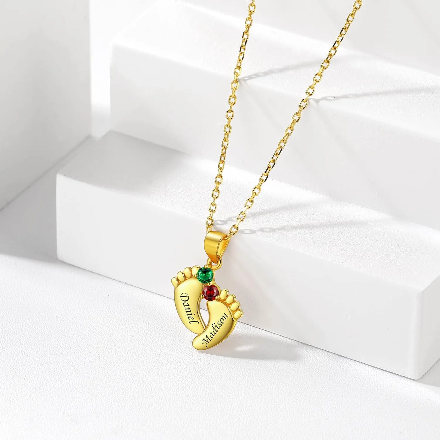 Silvora Sterling Silver Personalized Custom Baby Feet Necklace with Birthstone Great Mother Pendants Gift Packaging