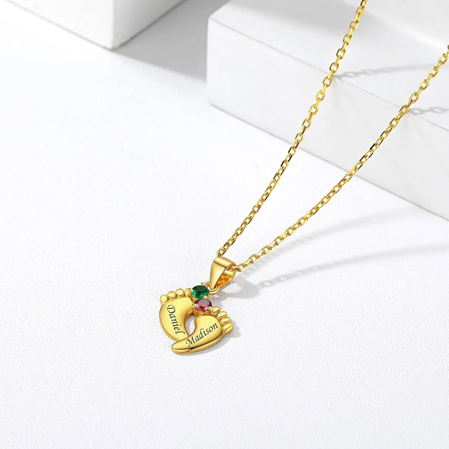 Silvora Sterling Silver Personalized Custom Baby Feet Necklace with Birthstone Great Mother Pendants Gift Packaging