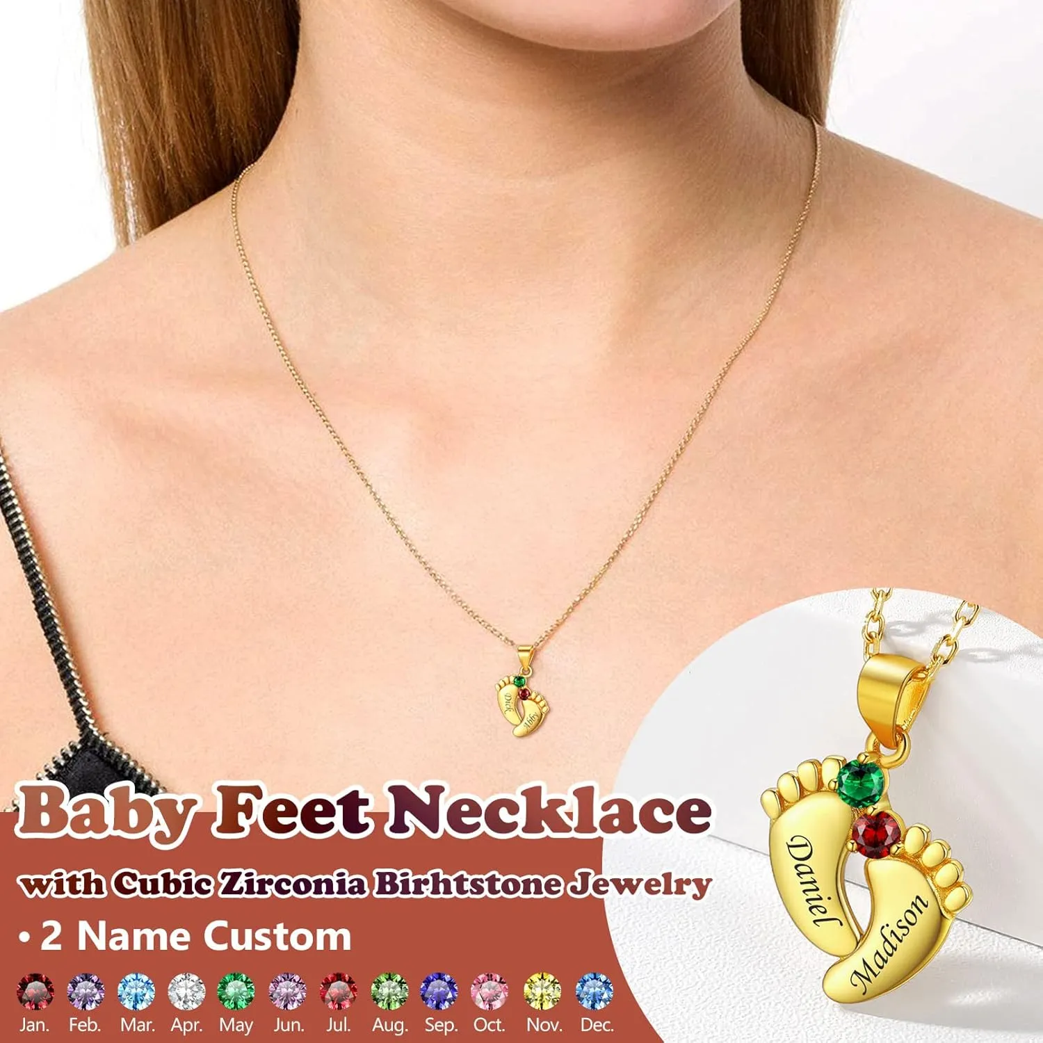 Silvora Sterling Silver Personalized Custom Baby Feet Necklace with Birthstone Great Mother Pendants Gift Packaging
