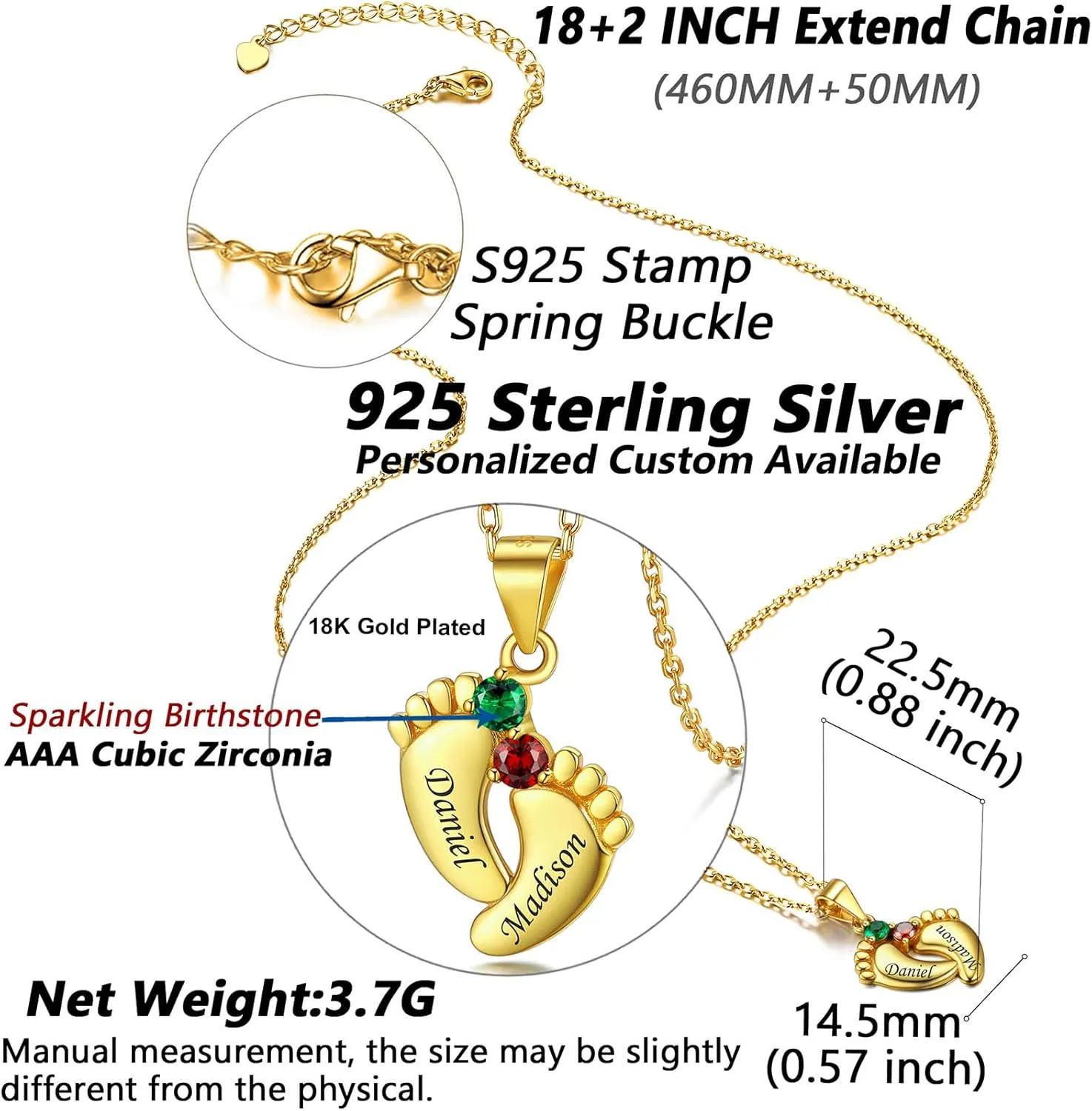 Silvora Sterling Silver Personalized Custom Baby Feet Necklace with Birthstone Great Mother Pendants Gift Packaging