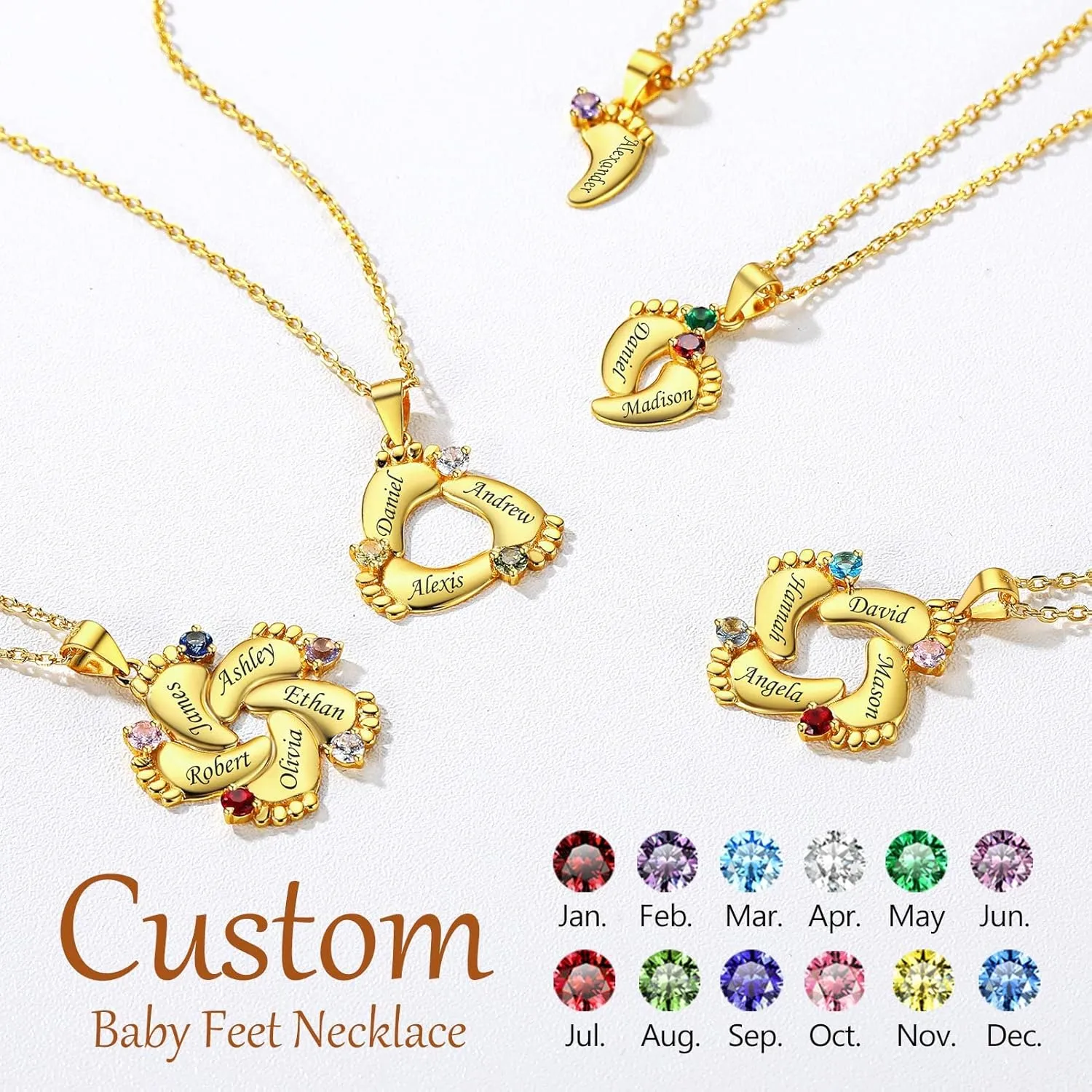 Silvora Sterling Silver Personalized Custom Baby Feet Necklace with Birthstone Great Mother Pendants Gift Packaging