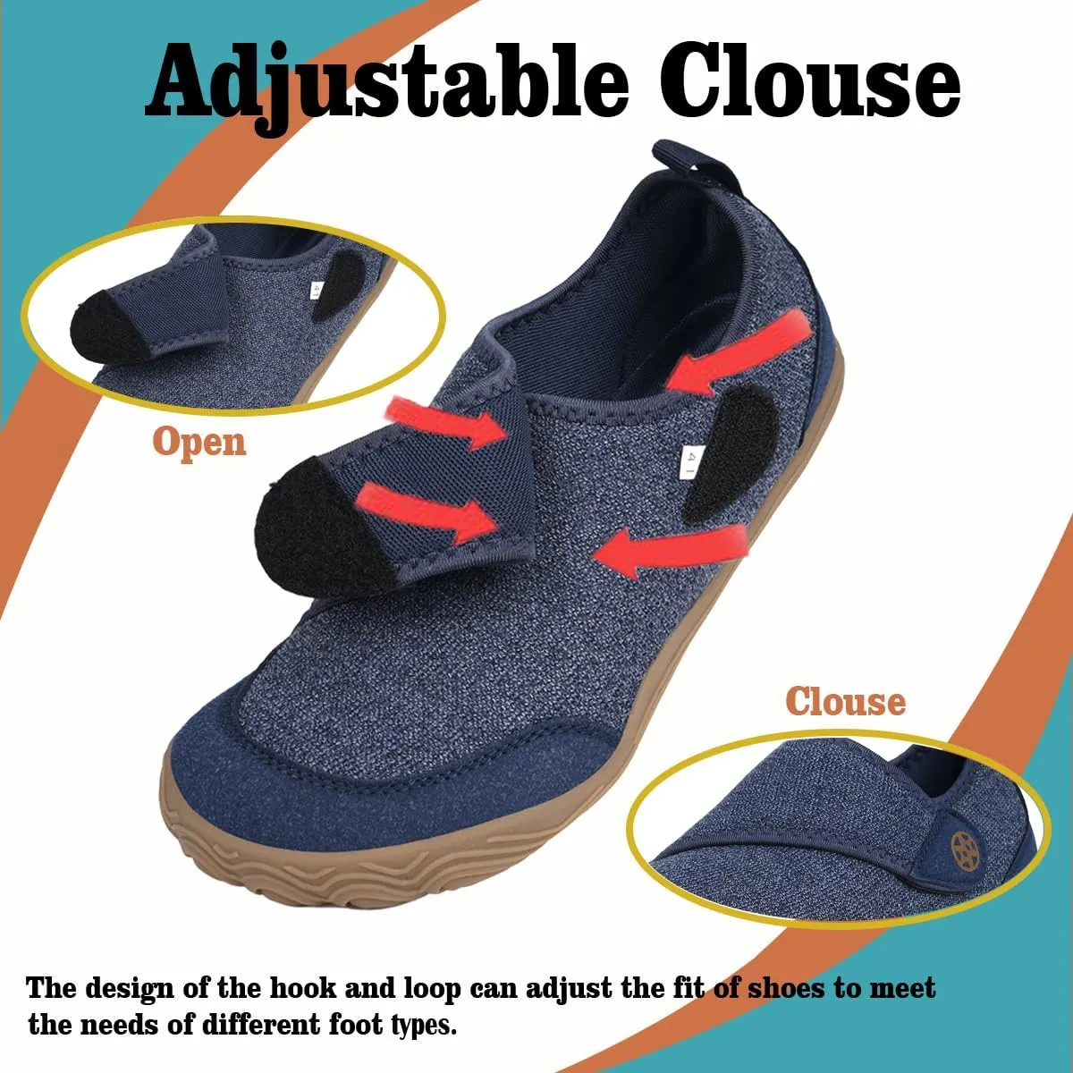 Sisttke Womens Mens Barefoot Slippers Wide Diabetic Shoes with Arch Support Orthopedic Adjustable Walking Slipper Arthritis Edema Swollen House Shoes Indoor Outdoor
