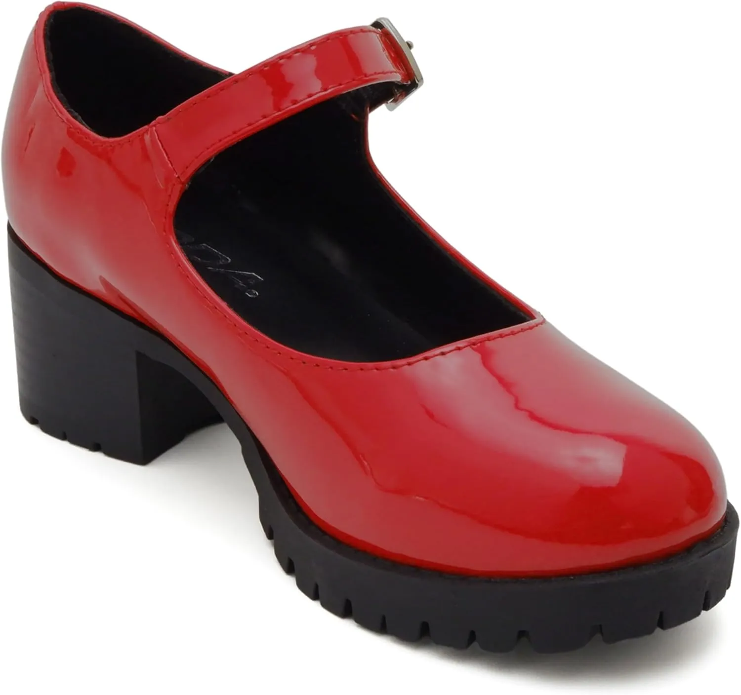 Soda Boxer-2 Kids/Children/Girls Fashion Mary Jane Style Rounded Chunky Block Lug Sole Heel with Adjustable Strap
