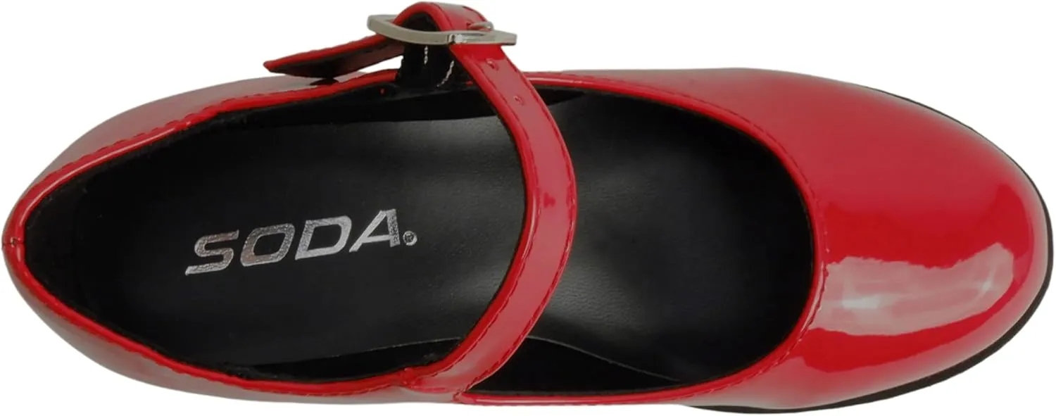 Soda Boxer-2 Kids/Children/Girls Fashion Mary Jane Style Rounded Chunky Block Lug Sole Heel with Adjustable Strap