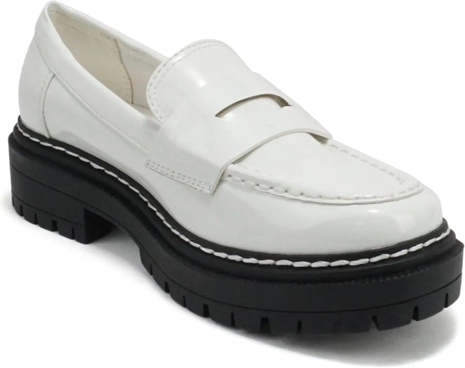 Soda Eureka ~ Women Slip On Platform Penny Loafer Lug Sole with Stitched Detail