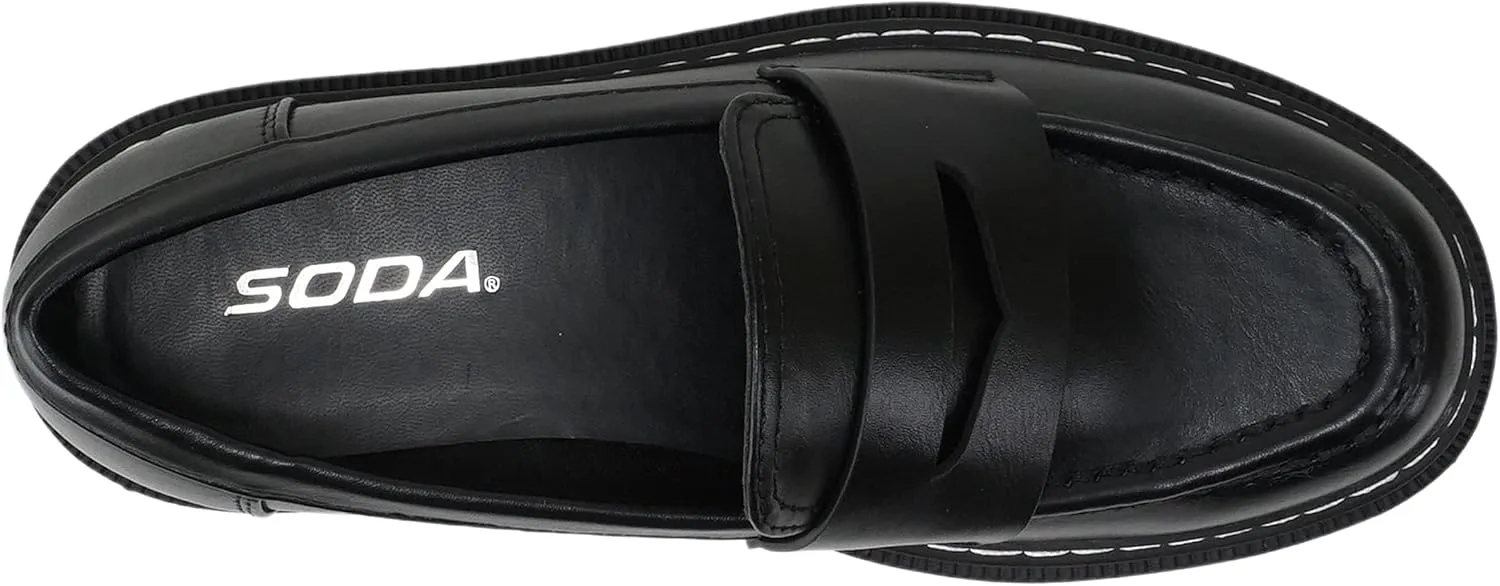 Soda Eureka ~ Women Slip On Platform Penny Loafer Lug Sole with Stitched Detail
