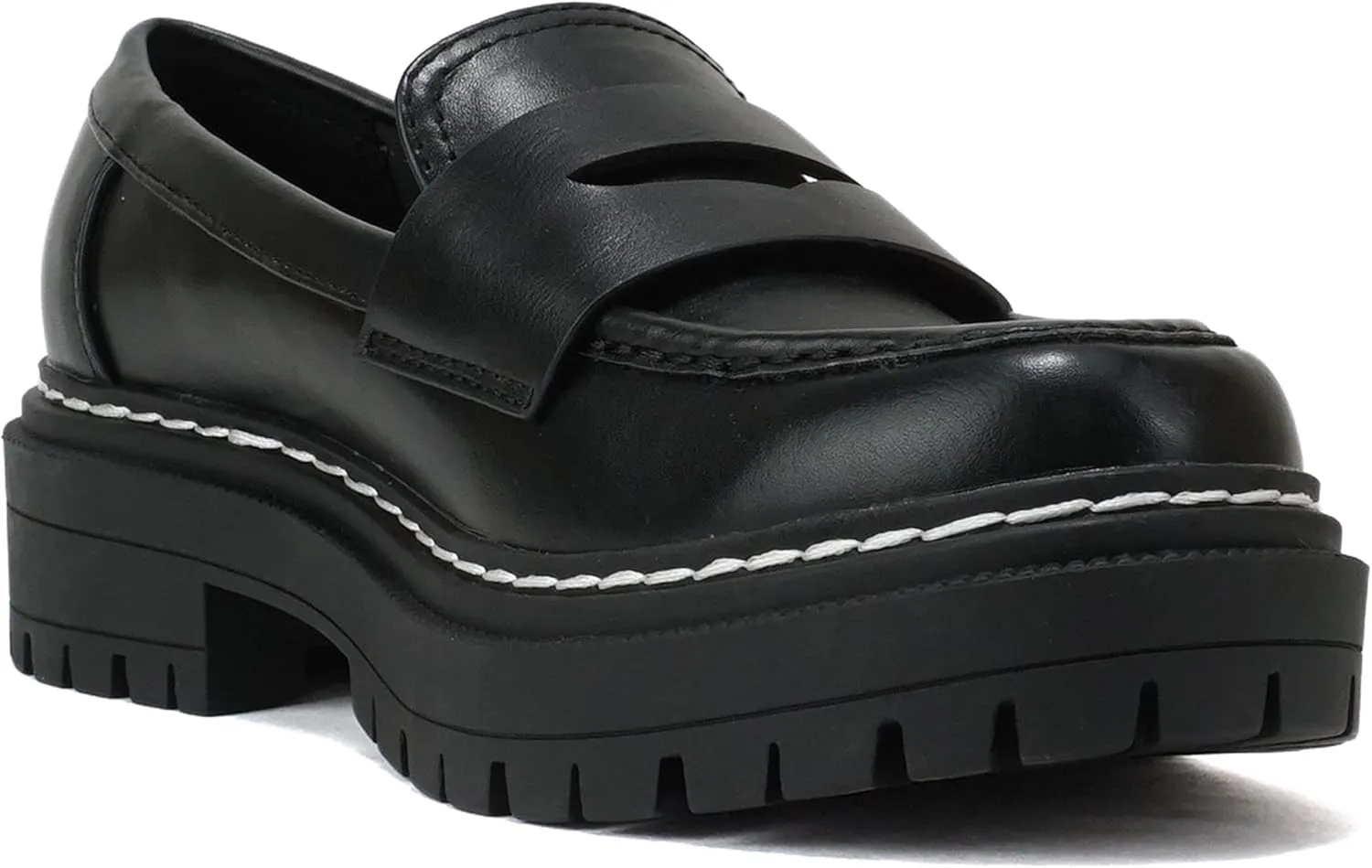 Soda Eureka ~ Women Slip On Platform Penny Loafer Lug Sole with Stitched Detail