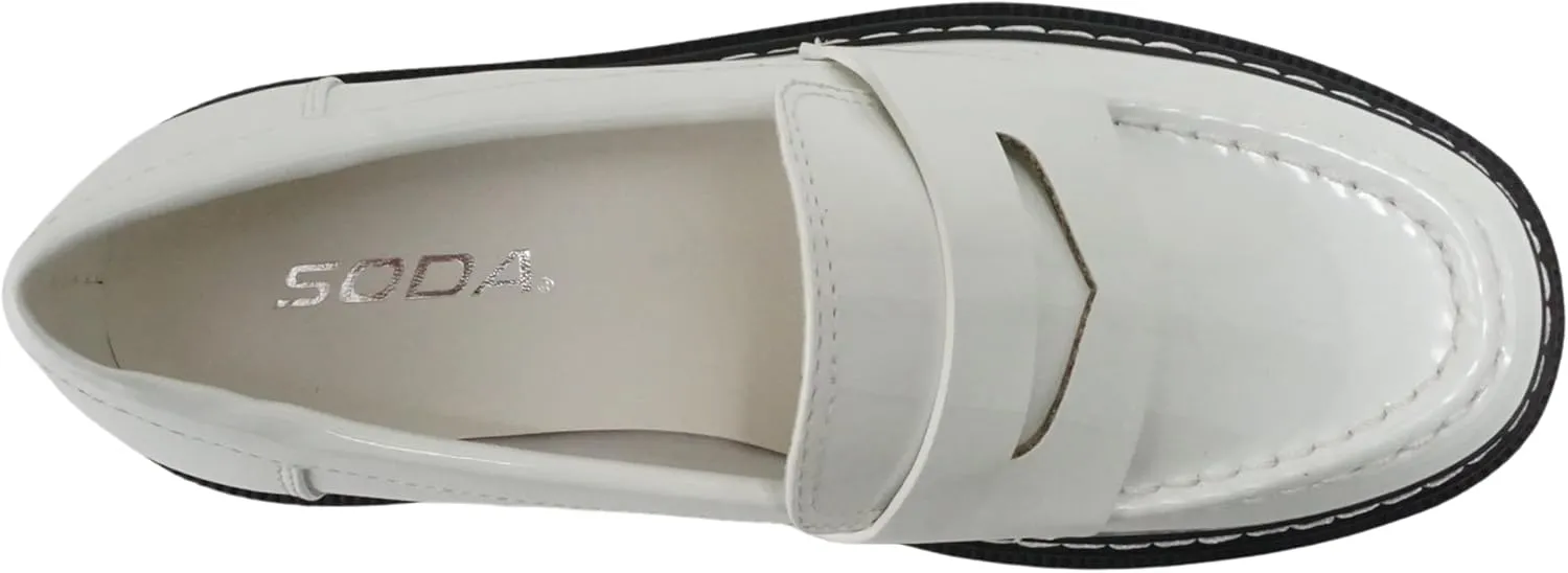 Soda Eureka ~ Women Slip On Platform Penny Loafer Lug Sole with Stitched Detail