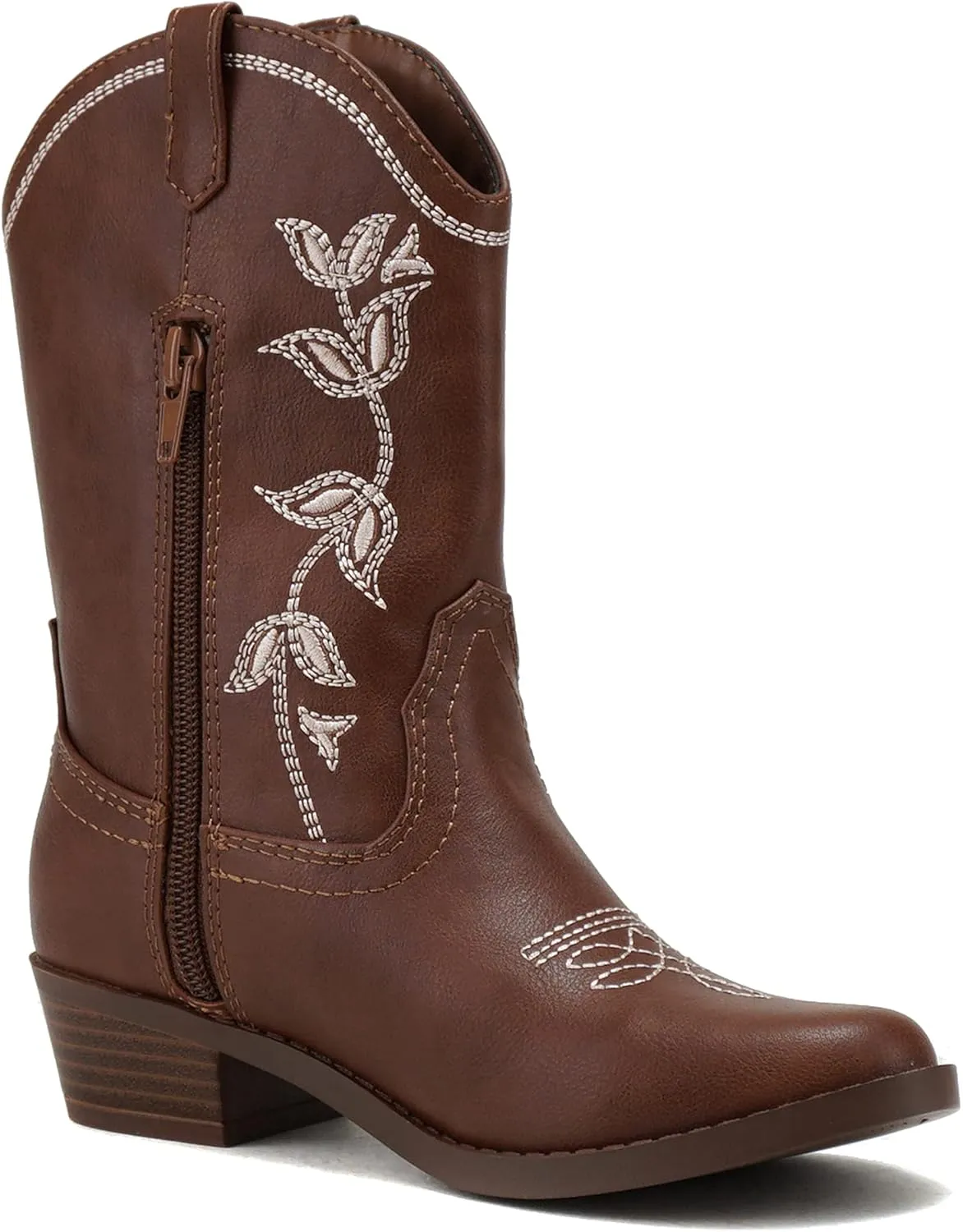 Soda INCH-2 Kids/Girls/Children Western Cowboy Stitched Pointe Toe Block Low Heel Ankle Mid Shaft Fashion Boots