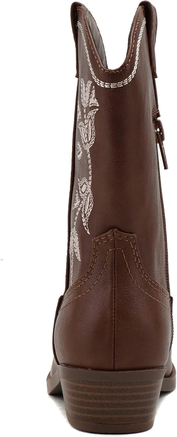 Soda INCH-2 Kids/Girls/Children Western Cowboy Stitched Pointe Toe Block Low Heel Ankle Mid Shaft Fashion Boots