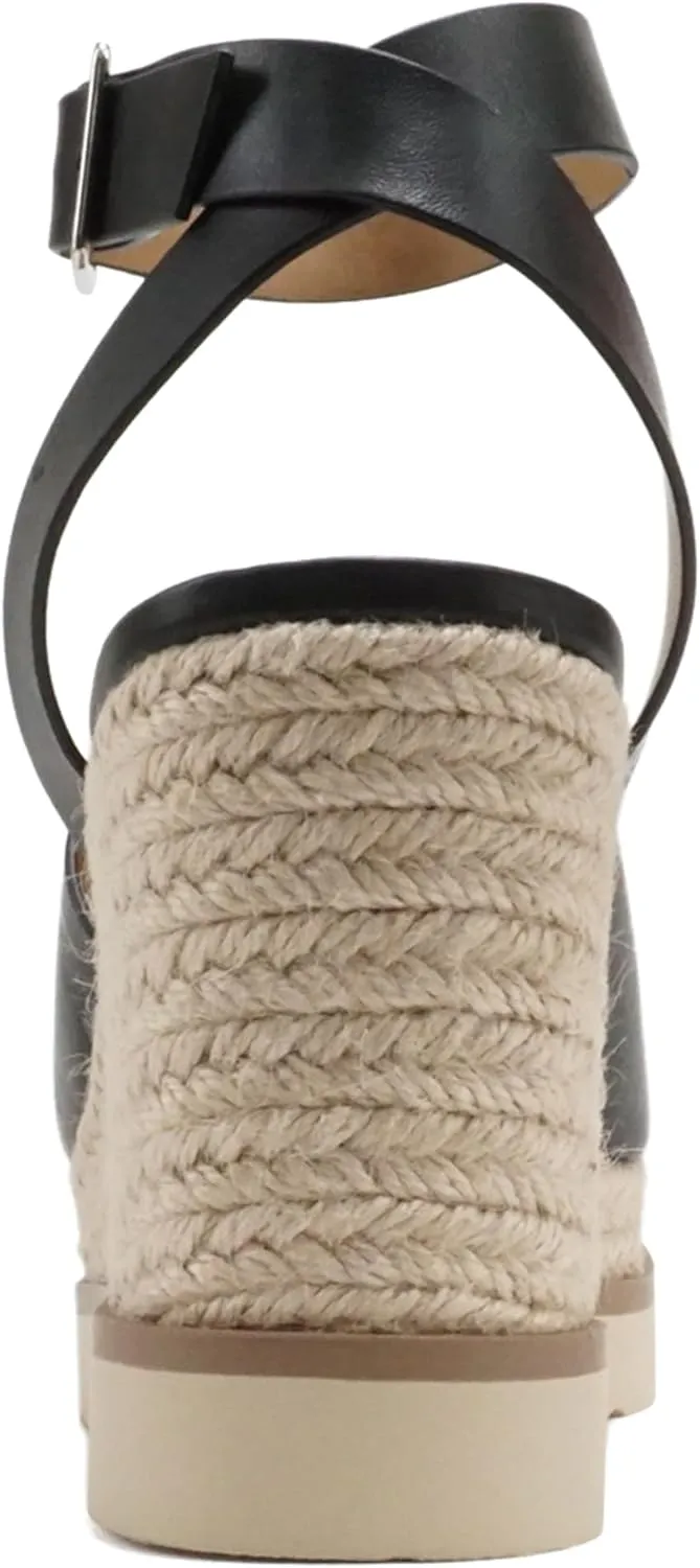 Soda Stella ~ Women Square Peep Toe Single Band Platform Espadrille Wedge Sandals with Adjustable Ankle Strap